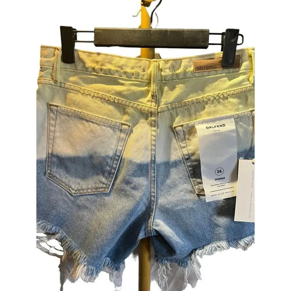 GRLFRND Jourdan Tie-dye Ripped Denim Shorts In Yellow Horizon - Picture 7 of 9